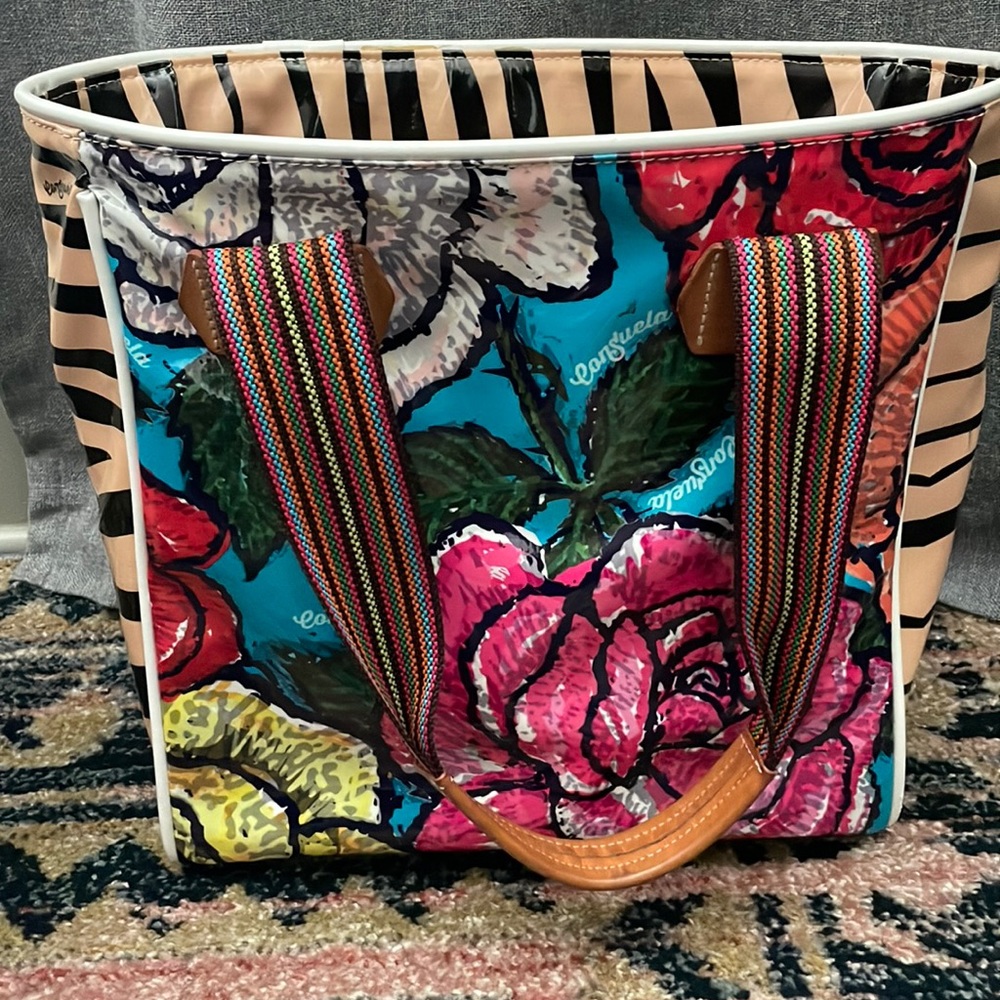 Consuela Colorful Floral Tote with Striped Handles